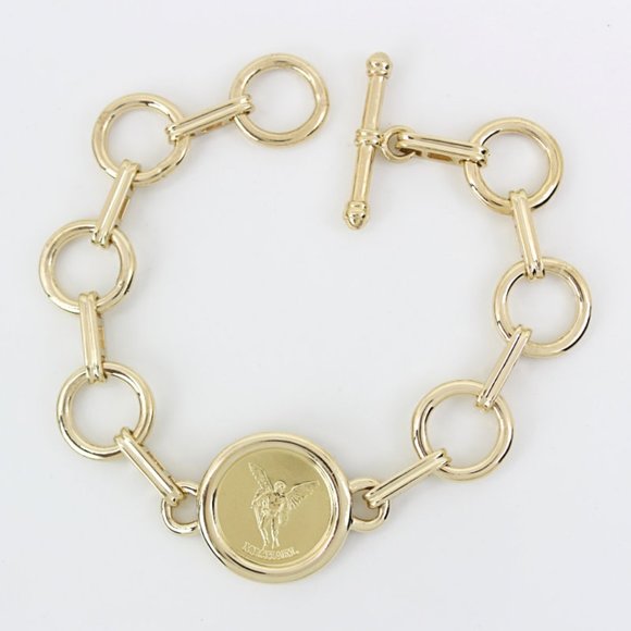 14k + 18k Yellow Gold Archangel Michael Coin Round Link Toggle Bracelet - Picture 1 of 8